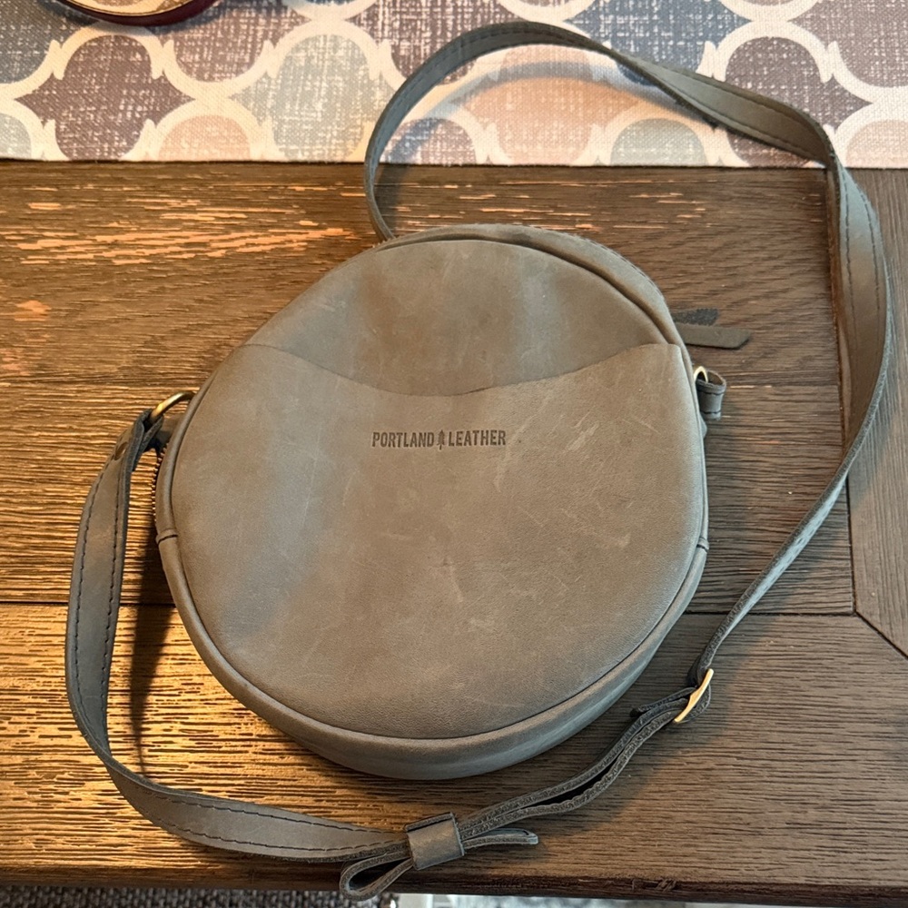 Portland Leather Round Blueish Gray Crossbody Bag